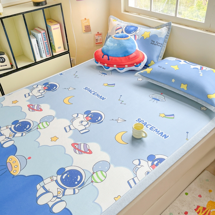 91家纺网 家纺一手货源 找家纺 博雅 2025新款独家版权A类大版数码印花1200D冰丝凉席 太空漫步