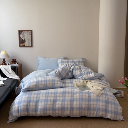 91家纺网 家纺一手货源 找家纺 （总）山舍家居 2025新款山舍新品•全棉色织纱布提花四件套#时许屿时空