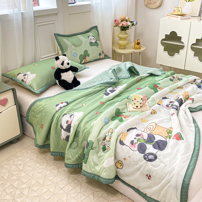 91家纺网 家纺一手货源 找家纺 顺顺家纺 2025新款凉感丝印花夏被空调被 萌宝熊猫