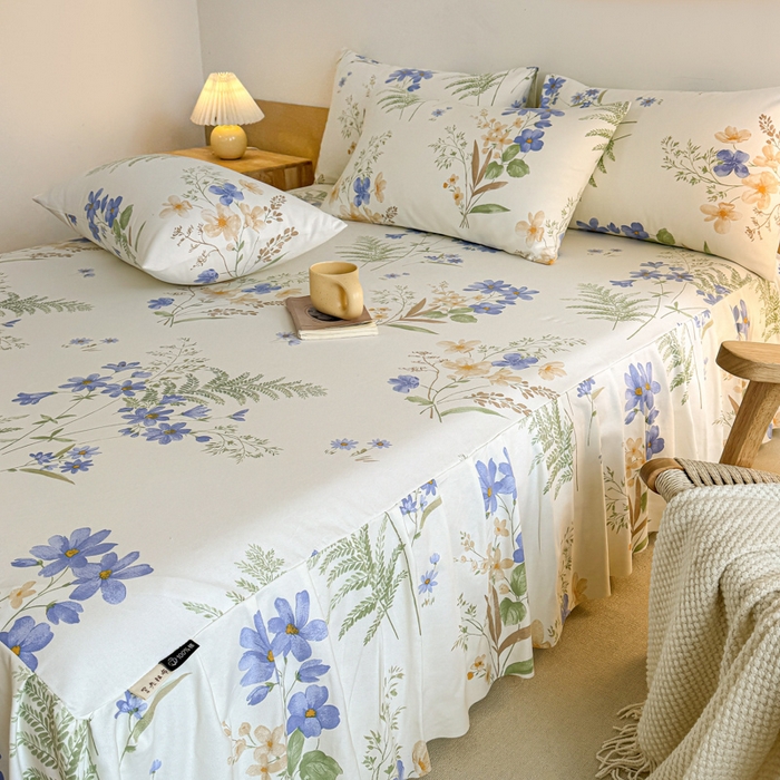 91家纺网 家纺一手货源 找家纺 布柔 2025新款100%全棉纯棉老粗布绣花印花凉席单品床裙 兰花