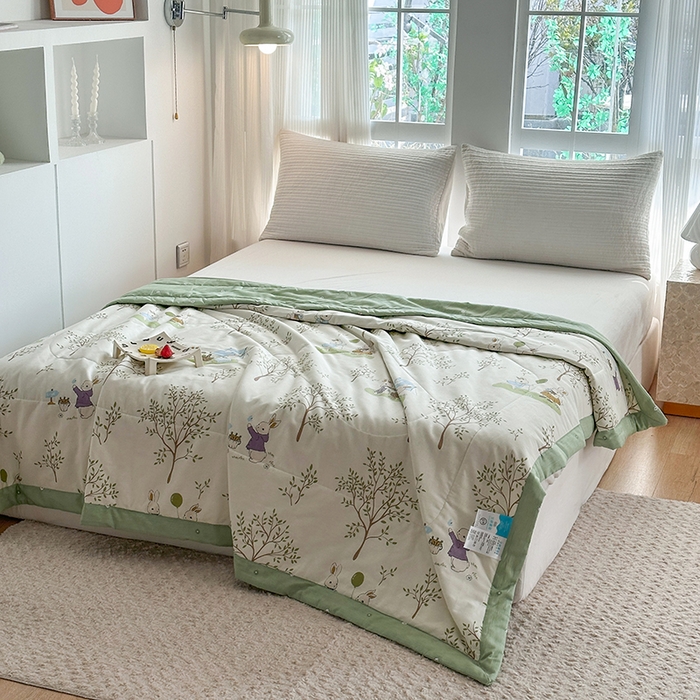 91家纺网 家纺一手货源 找家纺 瑜珠家纺 2025新款里外全棉棉花夏被 丛林兔