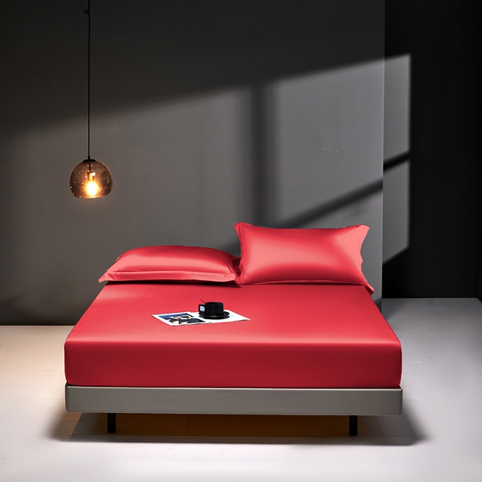 91家纺网 家纺一手货源 找家纺 秀色2025新款高端纯棉床笠单件全棉全包床套三件套100s新疆长绒棉酒店床垫保护套 梦易-海棠红