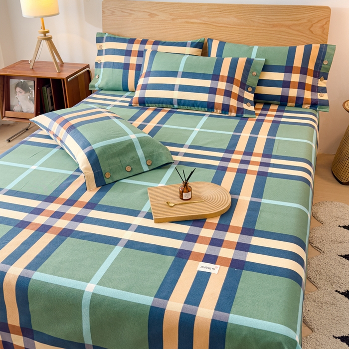 91家纺网 家纺一手货源 找家纺 仟网汇 2025新款活性印染无印纽扣原棉老粗布三件套 立体绿