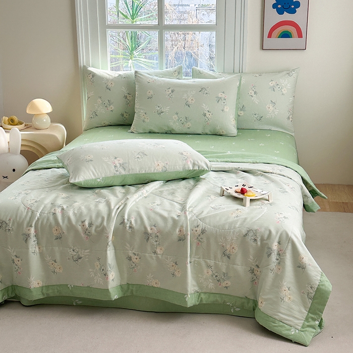 91家纺网 家纺一手货源 找家纺 瑜珠家纺 2025新款里外全棉棉花夏被 千羽花信