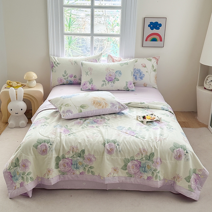 91家纺网 家纺一手货源 找家纺 瑜珠家纺 2025新款里外全棉棉花夏被 假日玫瑰