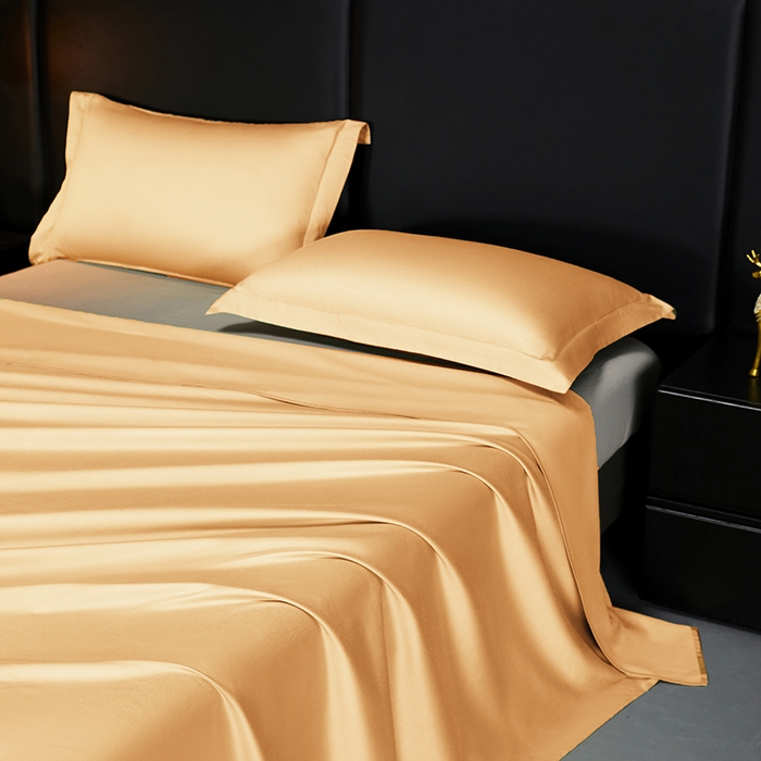 91家纺网 家纺一手货源 找家纺 秀色2025新款A类高端100s新疆长绒棉纯棉床单单件全棉单人贡缎加厚被单三件套 莫奈-南瓜橘