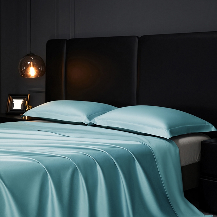 91家纺网 家纺一手货源 找家纺 秀色2025新款A类高端100s新疆长绒棉纯棉床单单件全棉单人贡缎加厚被单三件套 莫奈-雾霾蓝