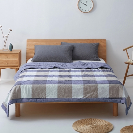 91家纺网 家纺一手货源 找家纺  玖弘 2025新款羽丝棉夏被系列 蓝大格