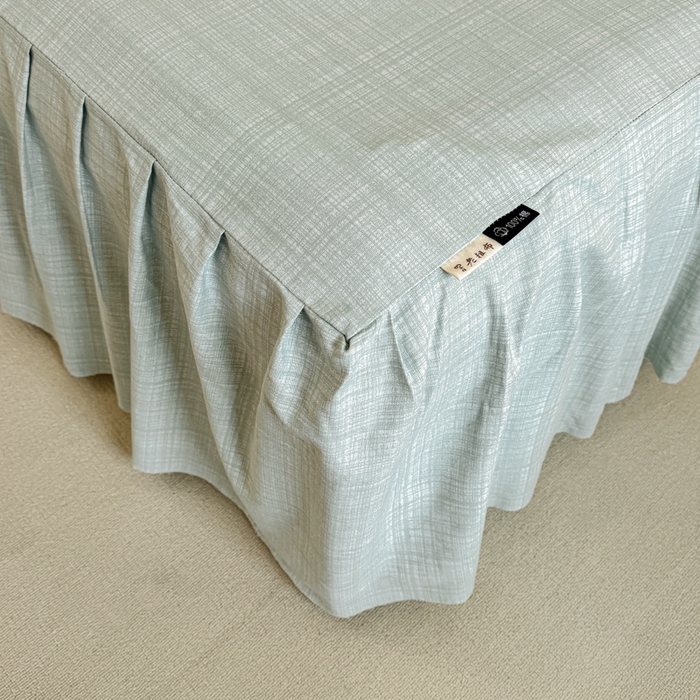 91家纺网 家纺一手货源 找家纺 布柔 2025新款100%全棉纯棉老粗布绣花印花凉席单品床裙 米多绿