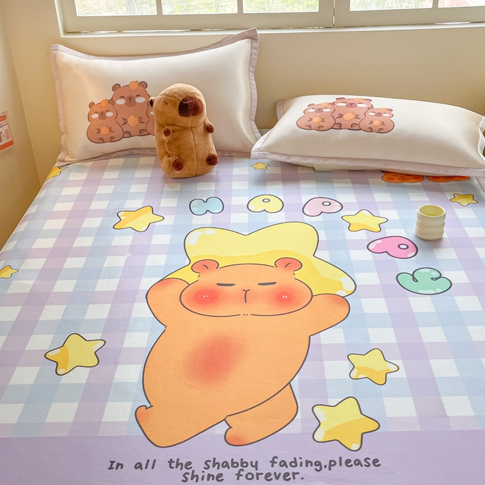 91家纺网 家纺一手货源 找家纺 博雅 2025新款独家版权A类大版数码印花1200D冰丝凉席 星星卡皮巴拉