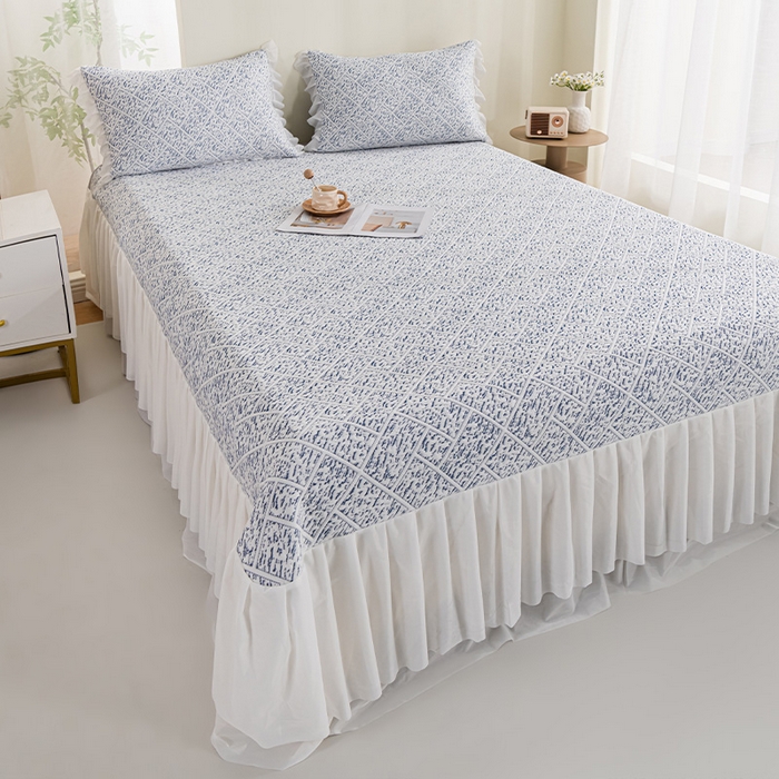 91家纺网 家纺一手货源 找家纺 鑫姿 2025新款5A抗菌凉席床裙款-雅致系列 雅致床裙款-冰深蓝