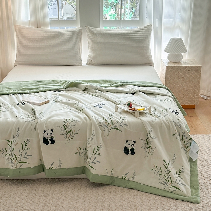 91家纺网 家纺一手货源 找家纺 瑜珠家纺 2025新款里外全棉棉花夏被 熊猫仔仔