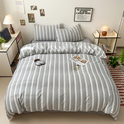 91家纺网 家纺一手货源 找家纺 （总）玖弘家居 2025新款水洗棉格子系列四件套