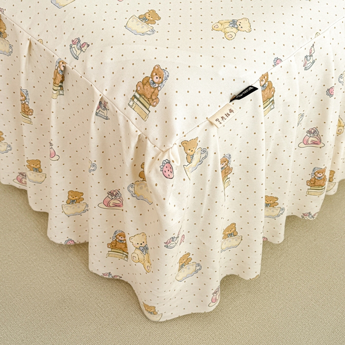 91家纺网 家纺一手货源 找家纺 布柔 2025新款100%全棉纯棉老粗布绣花印花凉席单品床裙 小熊