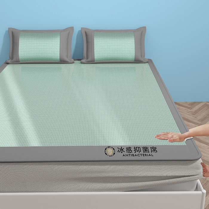 91家纺网 家纺一手货源 找家纺 绒艺席业 2025新款A类抗菌冰丝凉席系列-冰感抑菌席 绿色
