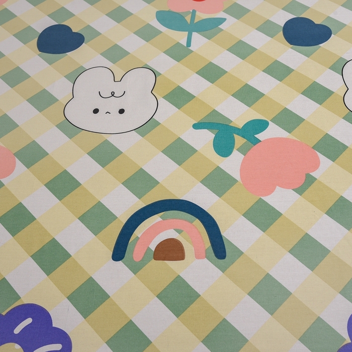 91家纺网 家纺一手货源 找家纺 仟网汇 2025全棉老粗布蕾丝花边三件套（无纺布手提包装） 彩虹熊