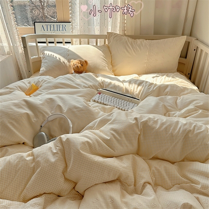 顾里家纺 2025新款简约小资系列云感双层纱四件套 小咖格