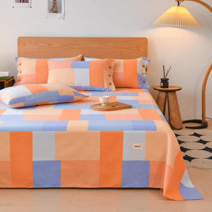 91家纺网 家纺一手货源 找家纺 仟网汇 2025新款活性印染无印纽扣原棉老粗布三件套 彩虹桔