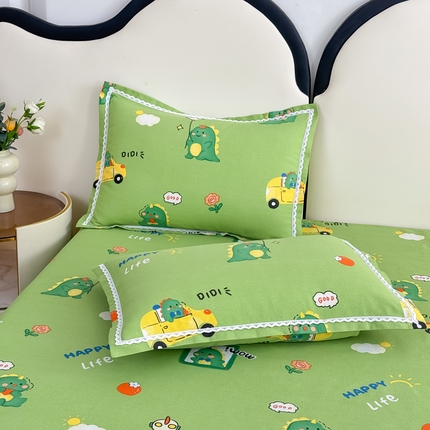 91家纺网 家纺一手货源 找家纺 仟网汇 2025全棉老粗布蕾丝花边三件套（无纺布手提包装） 恐龙家族