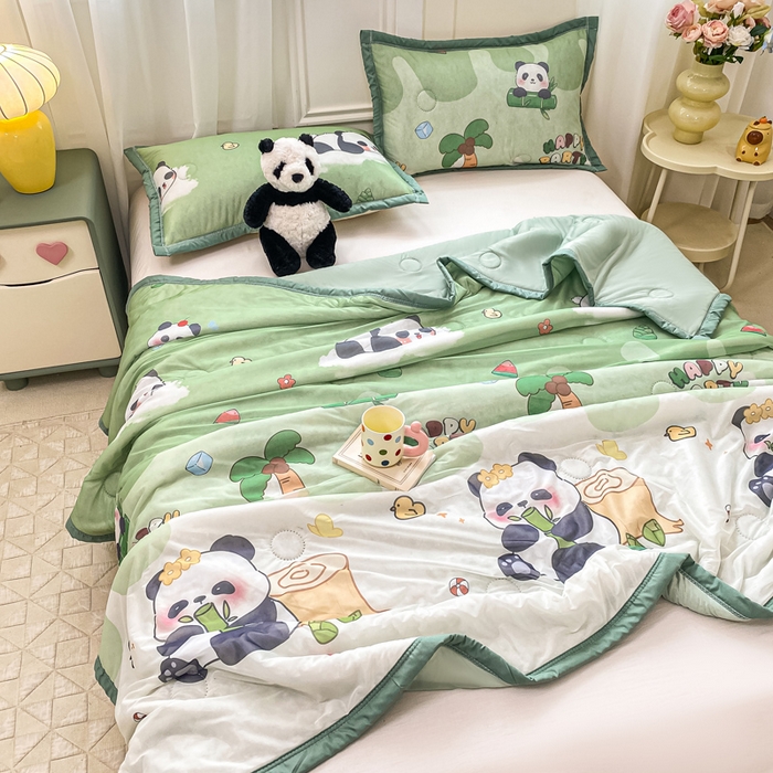 91家纺网 家纺一手货源 找家纺 顺顺家纺 2025新款凉感丝印花夏被空调被 萌宝熊猫