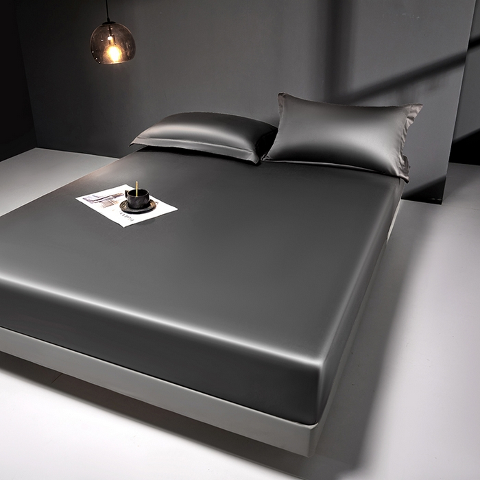 91家纺网 家纺一手货源 找家纺 秀色2025新款高端纯棉床笠单件全棉全包床套三件套100s新疆长绒棉酒店床垫保护套 梦易-帝王灰