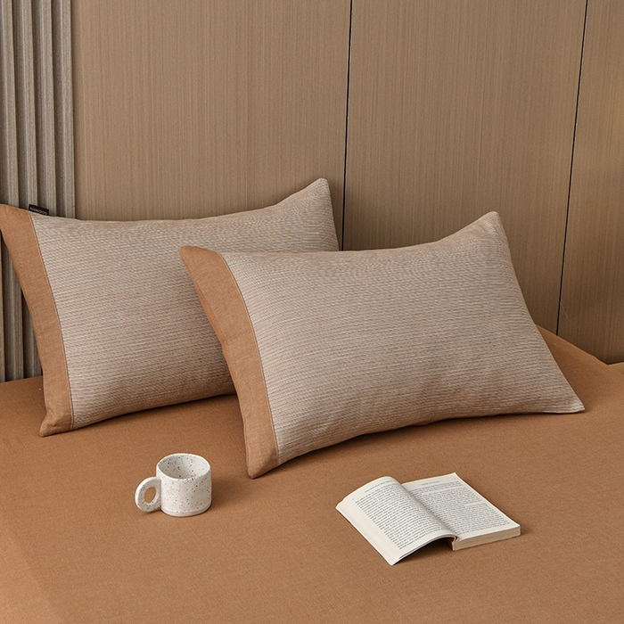 91家纺网 家纺一手货源 找家纺 金艾草2025年新款60S纯棉色织水洗大提花四件套 时光条-爱玛橙