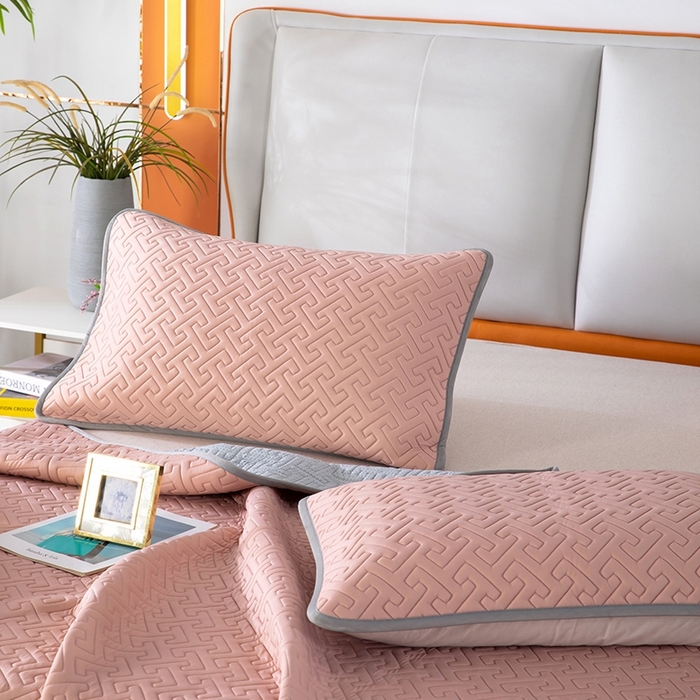 91家纺网 家纺一手货源 找家纺 美丽折2025夏季新品高端加厚全冰丝生物基乳胶凉席三件套 水洗天然乳胶凉席 豆沙T