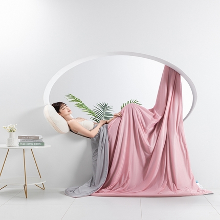 潮邦家居 2025新款凉感丝夏被夏凉被空调被 粉黛玉拼灰