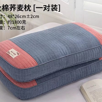91家纺网 家纺一手货源 找家纺 云熙2025新款全棉纯棉纯荞麦枕枕头枕芯 蓝加粉