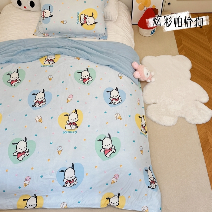 91家纺网 家纺一手货源 找家纺 兜米家居 2025夏季新品三丽鸥深睡双感针织凉感空调被夏被 炫彩怕洽购