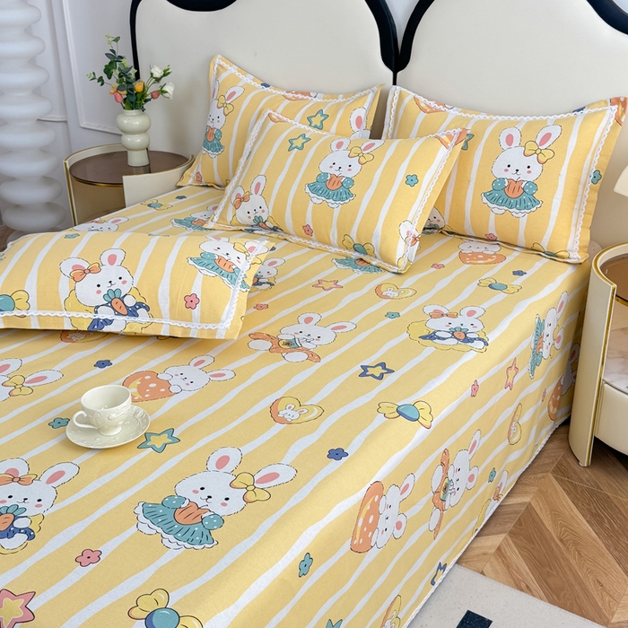 91家纺网 家纺一手货源 找家纺 仟网汇 2025全棉老粗布蕾丝花边三件套（无纺布手提包装） 橙心兔