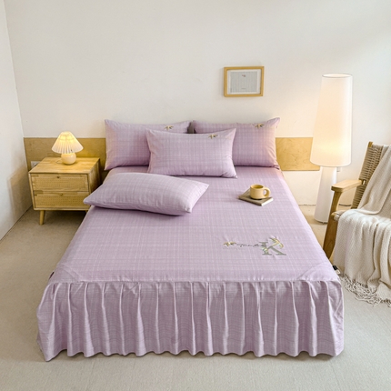 91家纺网 家纺一手货源 找家纺 布柔 2025新款100%全棉纯棉老粗布绣花印花凉席单品床裙 米多绿