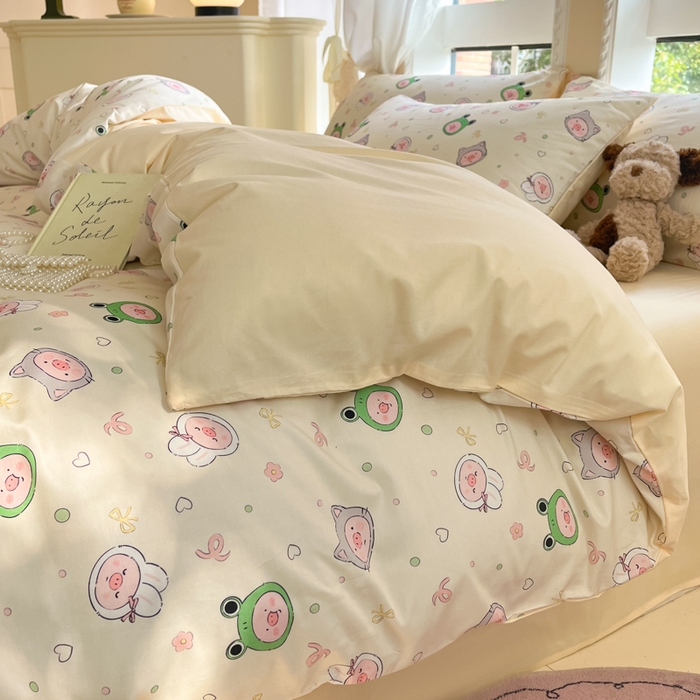 91家纺网 家纺一手货源 找家纺 仔仔熊 2025新款全棉印花系列被套 粉红小猪