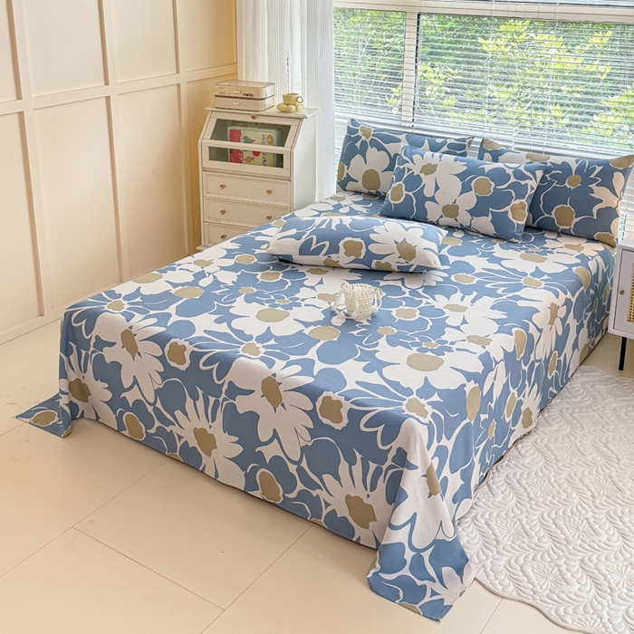 91家纺网 家纺一手货源 找家纺 仟网汇 2025新款老粗布床单粗布凉席老粗布单床单枕套单品 蓝色花海