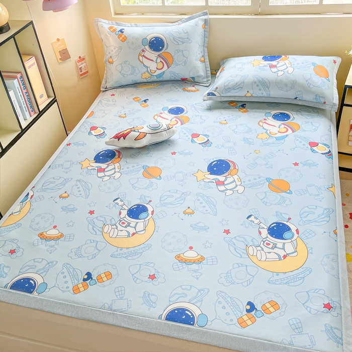 91家纺网 家纺一手货源 找家纺 博雅 2025新款独家版权A类大版数码印花1200D冰丝凉席 遨游星际