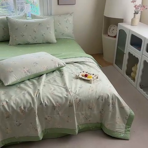 91家纺网 家纺一手货源 找家纺 瑜珠家纺 2025新款里外全棉棉花夏被 千羽花信