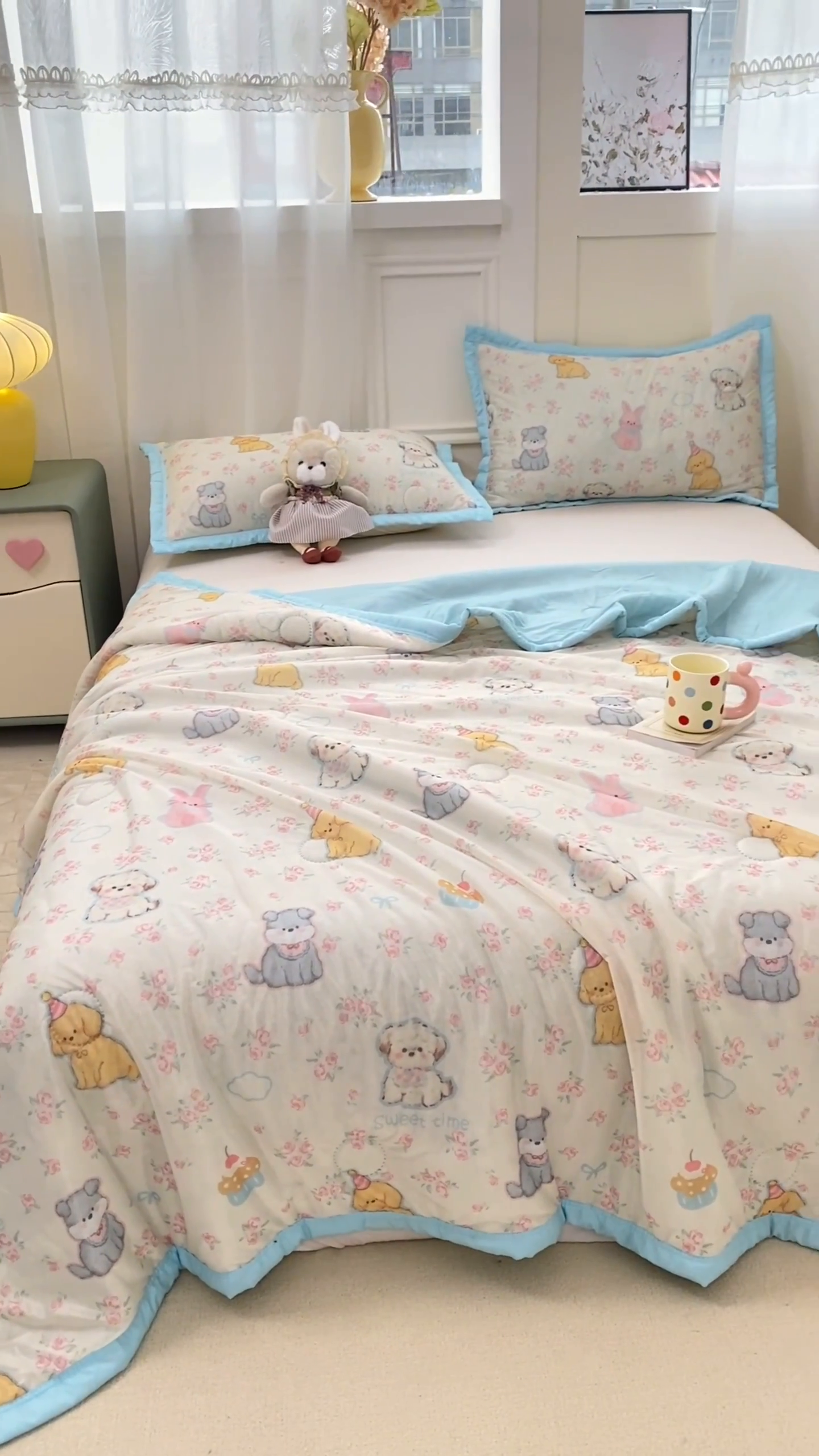 91家纺网 家纺一手货源 找家纺 顺顺家纺 2025新款凉感丝印花夏被空调被 萌狗乐园