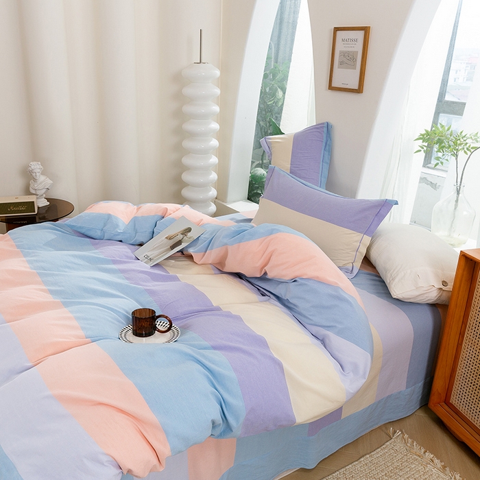 91家纺网 家纺一手货源 找家纺 喜四方 2025新款全棉色织水洗棉四件套 可可生活