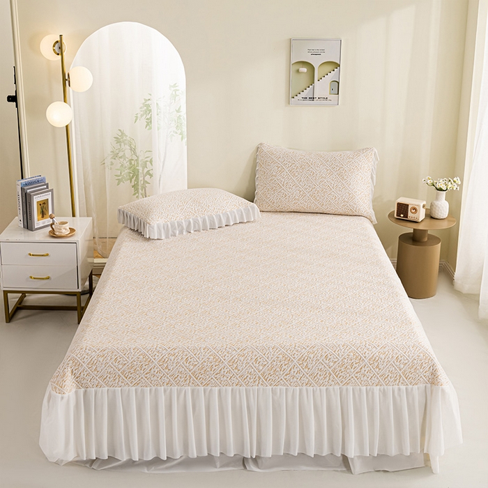 91家纺网 家纺一手货源 找家纺 鑫姿 2025新款5A抗菌凉席床裙款-雅致系列 雅致床裙款-冰咖