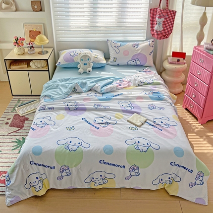 91家纺网 家纺一手货源 找家纺 妖妖家纺 2025新款超柔双层纱糯糯针织棉夏凉被四件套 可爱大耳狗