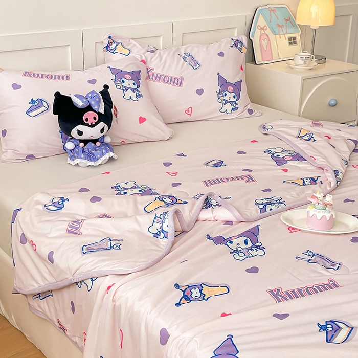 91家纺网 家纺一手货源 找家纺 金爱家2025新款A类三丽鸥正版授权高品质牛奶丝软糯针织棉大豆夏被系列详情 针织棉三丽鸥-甜心库洛米