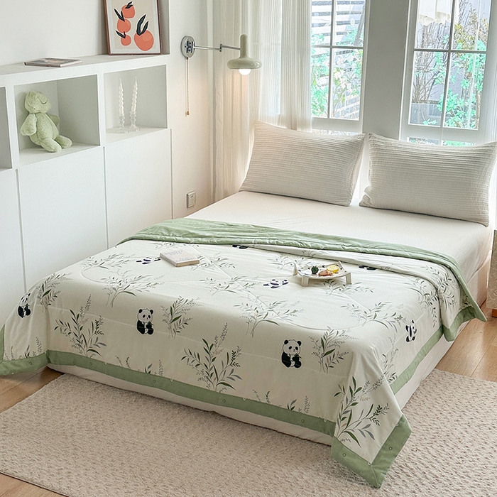 91家纺网 家纺一手货源 找家纺 瑜珠家纺 2025新款里外全棉棉花夏被 熊猫仔仔