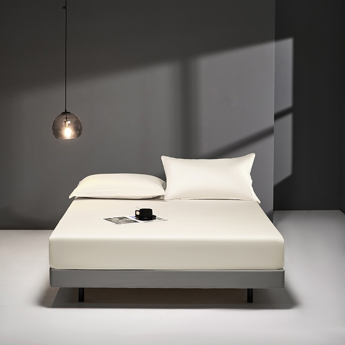 91家纺网 家纺一手货源 找家纺 秀色2025新款高端纯棉床笠单件全棉全包床套三件套100s新疆长绒棉酒店床垫保护套 梦易-皓月白