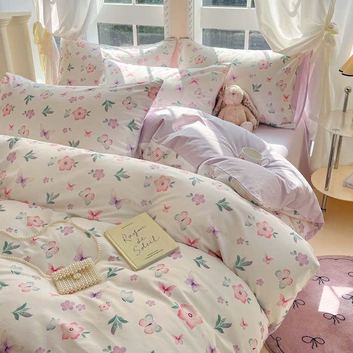 91家纺网 家纺一手货源 找家纺 仔仔熊 2025新款全棉印花系列被套 水彩蝴蝶花