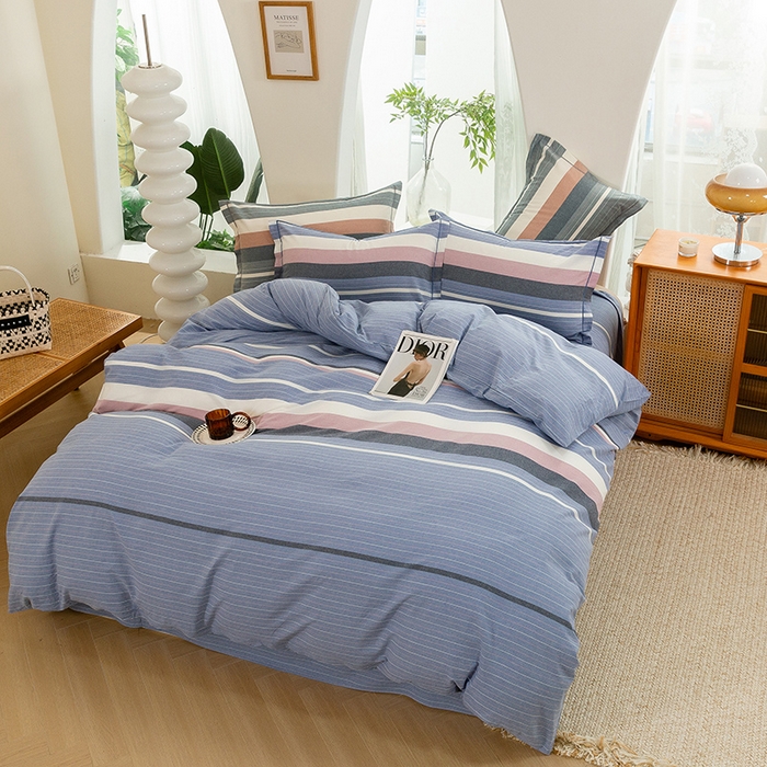 91家纺网 家纺一手货源 找家纺 喜四方 2025新款全棉色织水洗棉四件套 格林（兰）