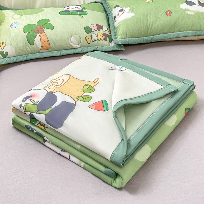 91家纺网 家纺一手货源 找家纺 顺顺家纺 2025新款凉感丝印花夏被空调被 萌宝熊猫