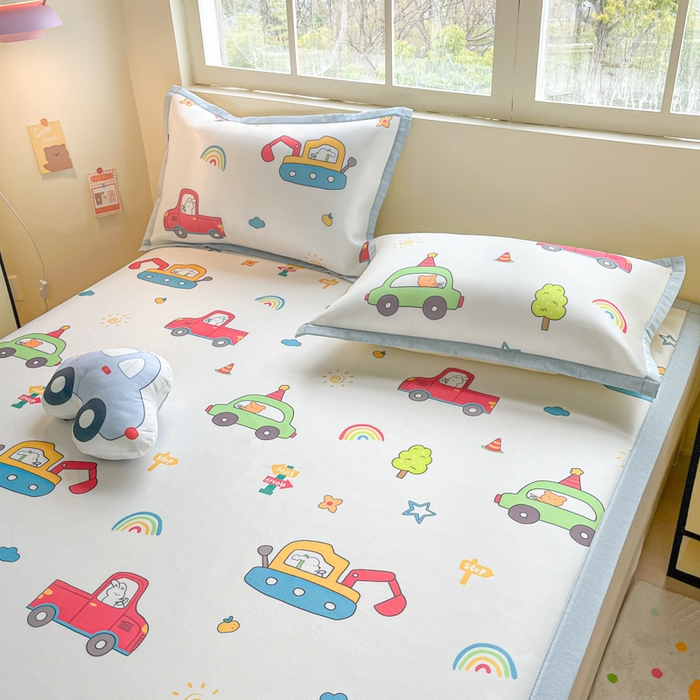 91家纺网 家纺一手货源 找家纺 博雅 2025新款独家版权A类大版数码印花1200D冰丝凉席 汽车派对