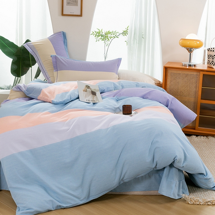 91家纺网 家纺一手货源 找家纺 喜四方 2025新款全棉色织水洗棉四件套 可可生活