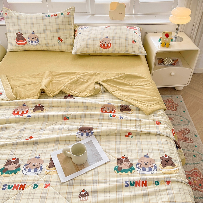 91家纺网 家纺一手货源 找家纺 思雅庭 2025新款里外全棉夏被新疆棉花夏凉被空调被 蛋糕狗