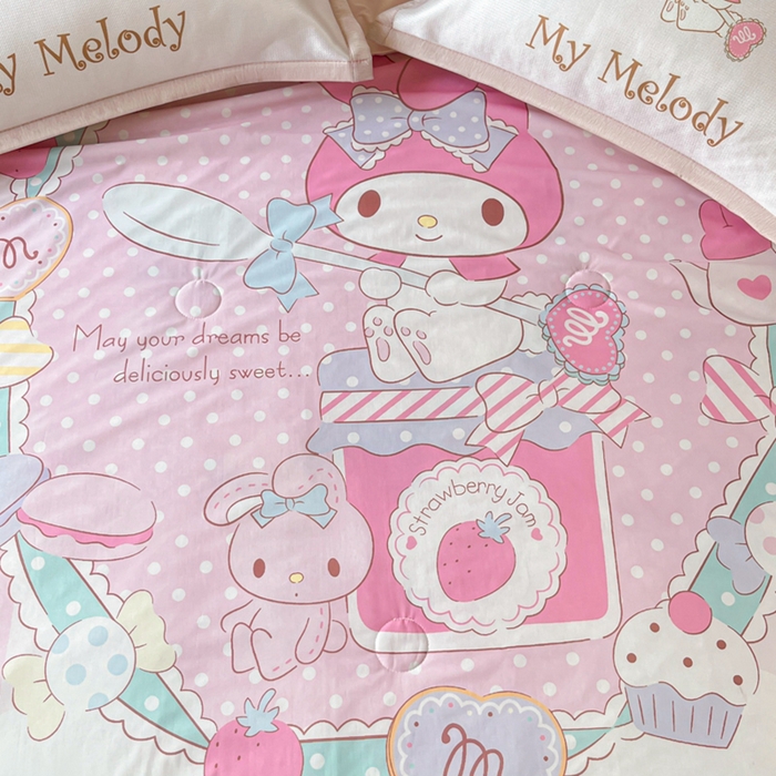 91家纺网 家纺一手货源 找家纺 博雅 2025新款 三丽鸥凉感丝夏被冰丝凉席组合四件套 魔法美乐蒂